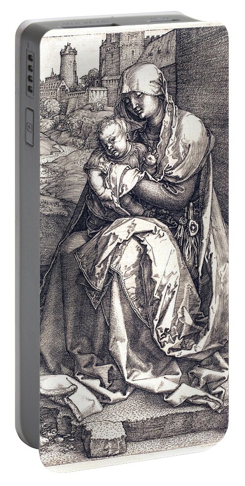 Virgin Portable Battery Charger featuring the drawing The Virgin and Child by Long Shot