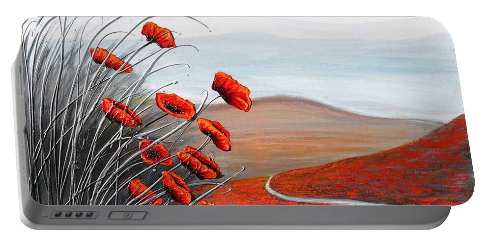 Redpoppies Portable Battery Charger featuring the painting The Walk through the Poppies by Amanda Dagg