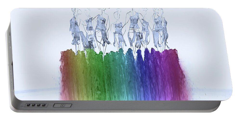 Fountain; Sculpture; Nymphs; Rainbow; Portable Battery Charger featuring the digital art The Water Nymphs by Tina Uihlein