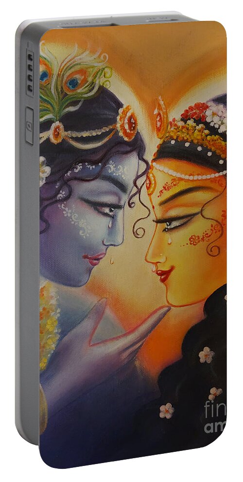 Radha Krisna Portable Battery Charger featuring the painting The Waves Of Deepest Love by Alexandra Bilbija