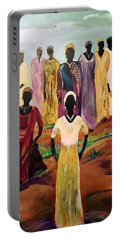 #oils #blackart #religiousart #womenart Portable Battery Charger featuring the painting The Wedding Day by Julie TuckerDemps
