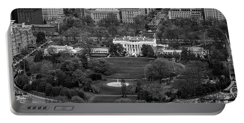 White House Portable Battery Charger featuring the photograph The White House Aerial BW by Susan Candelario