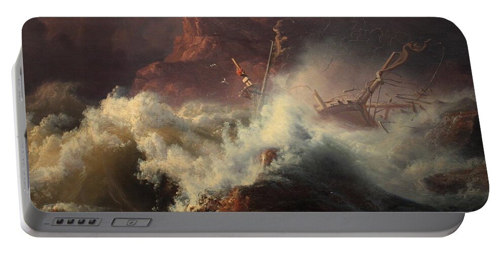 Vintage Portable Battery Charger featuring the painting The Wreck, by Knud Andreassen Baade c.1835 by MotionAge Designs