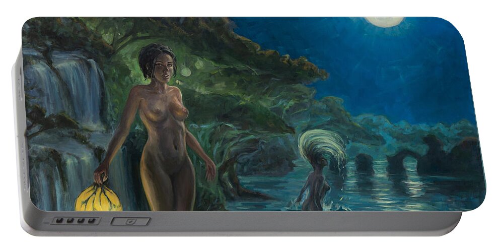 Woman Portable Battery Charger featuring the painting Theft in Arcadia by Marco Busoni