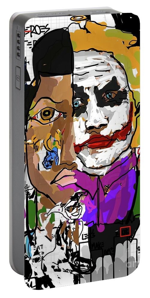  Portable Battery Charger featuring the painting Think Critically by Oriel Ceballos