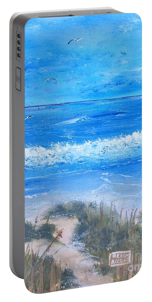 Ocean Portable Battery Charger featuring the painting This Way to the Beach by Debora Sanders