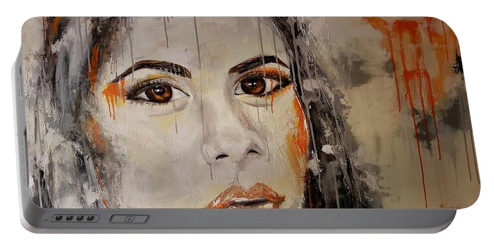 Face Portable Battery Charger featuring the painting Those eyes by Sunel De Lange