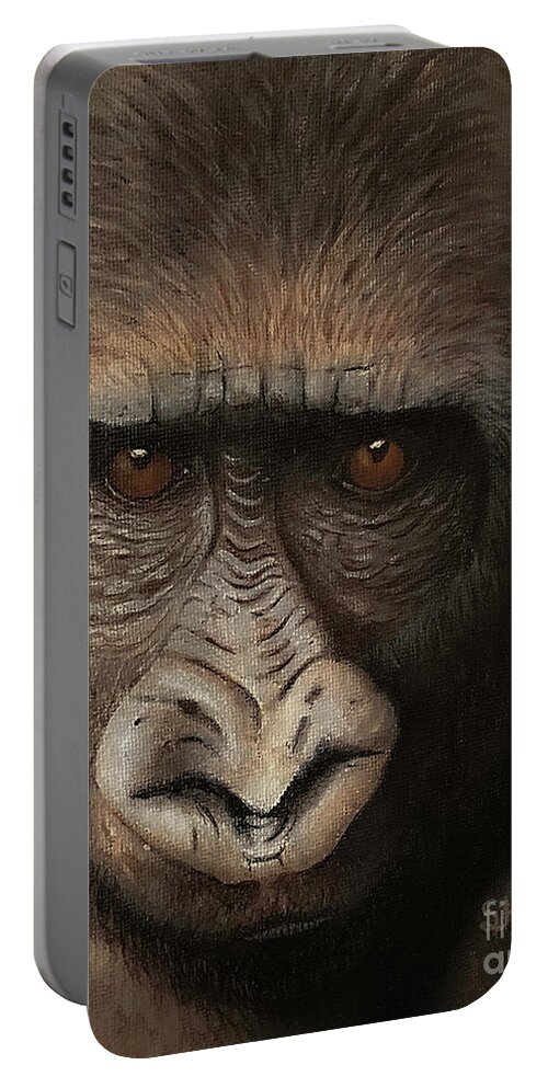 Ape Portable Battery Charger featuring the painting Thoughtful Gorilla by Shirley Dutchkowski