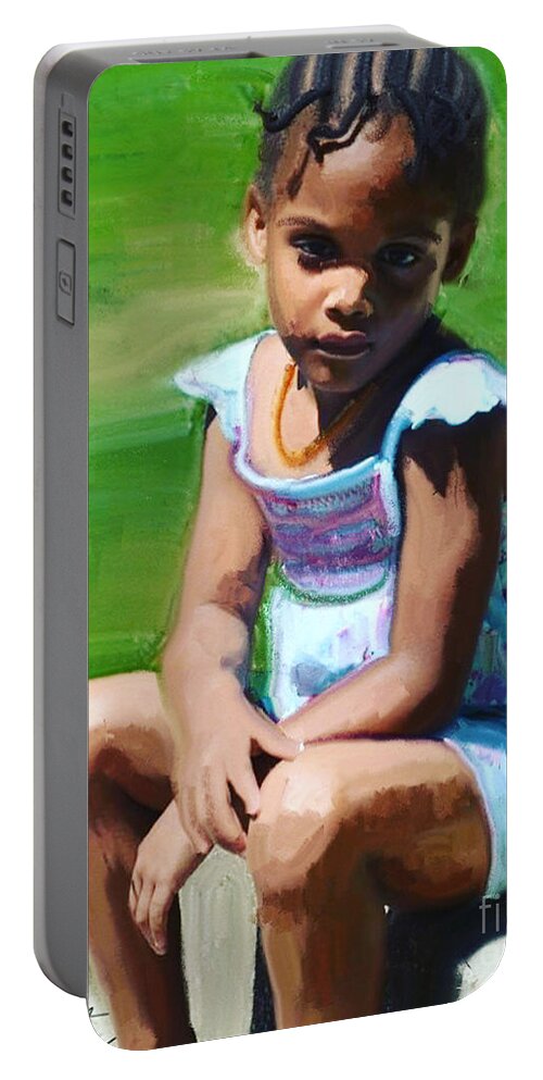Child Portable Battery Charger featuring the painting Thoughtful Leilani by D Powell-Smith