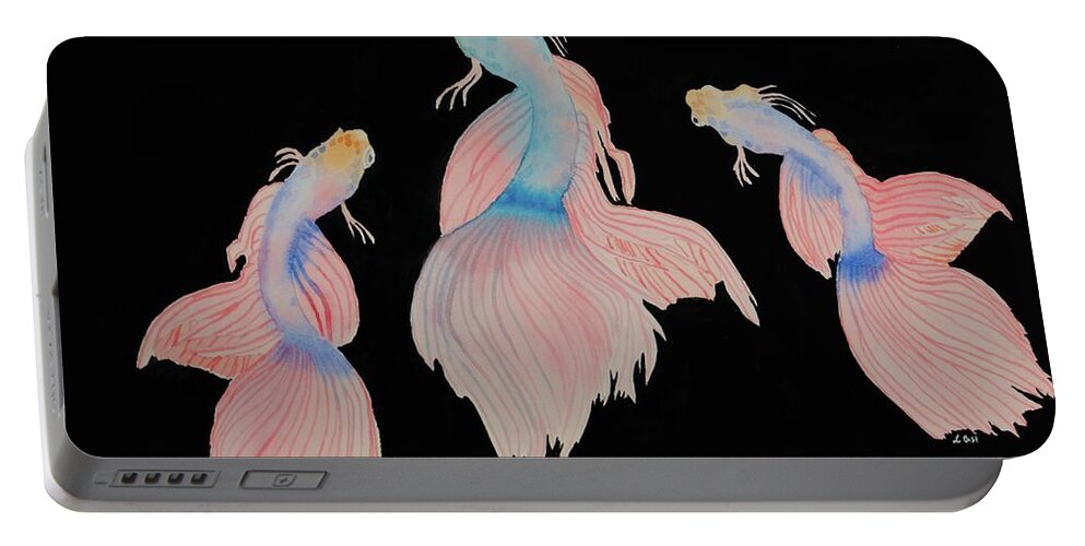 Betta Portable Battery Charger featuring the painting Three Betta by Laurel Best