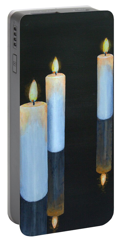 Artwork Portable Battery Charger featuring the painting Three Candles by Peter Keitel