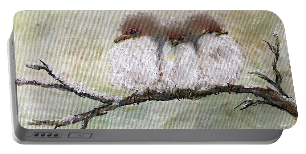 Fairy Wrens Portable Battery Charger featuring the painting Three Fat Fluffballs by Roxy Rich
