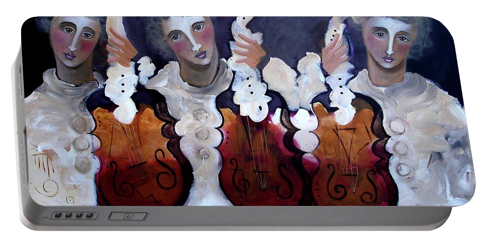 Figurative Portable Battery Charger featuring the painting Three From Above by Jim Stallings