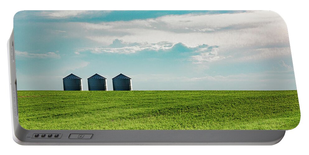 Field Portable Battery Charger featuring the photograph Three Grain Bins by Todd Klassy