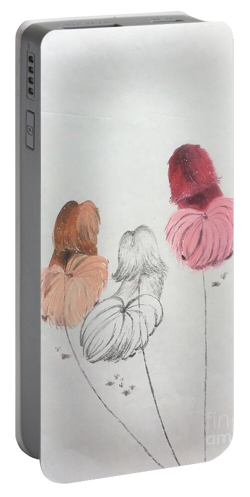 Pekes Portable Battery Charger featuring the painting Three Pekes in a Pod - 5 by Carmen Lam