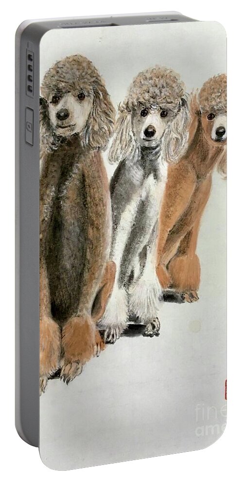 Puppy Poodle Portraits Portable Battery Charger featuring the painting Three Poodle Dog by Carmen Lam