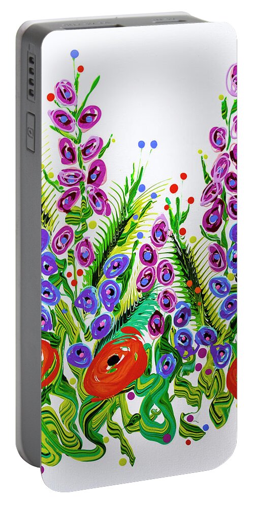 Abstract Flowers Painting Portable Battery Charger featuring the painting Three Poppies by Jane Arlyn Crabtree