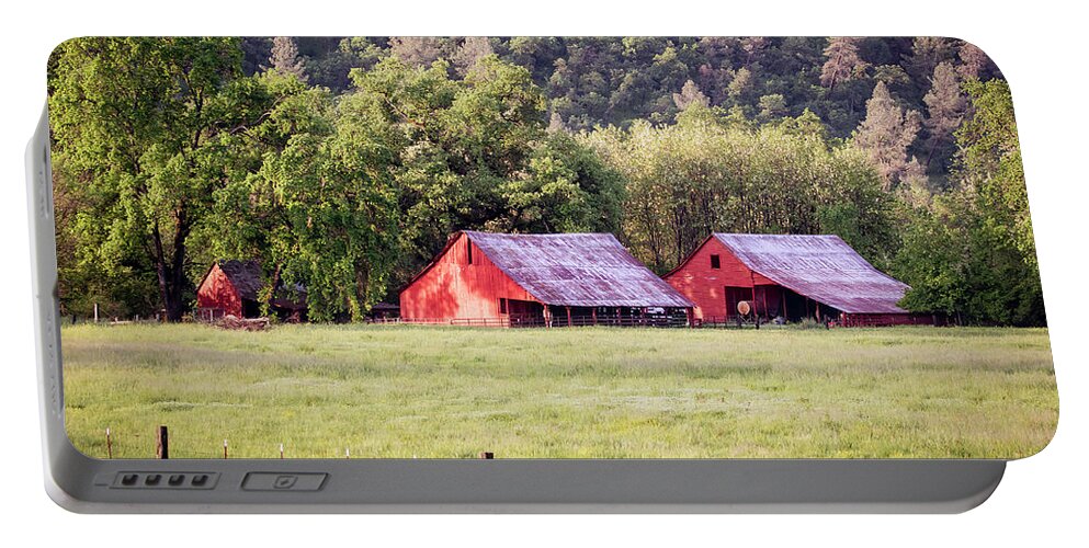 Barn Portable Battery Charger featuring the photograph Three Red Barns by Gary Geddes