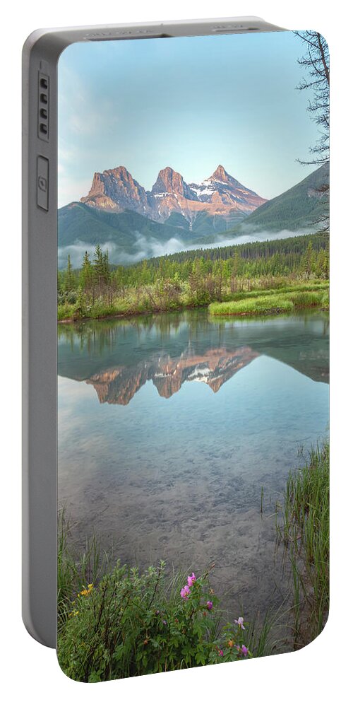 Canmore Portable Battery Charger featuring the photograph Three Sisters Vertical by Jonathan Nguyen