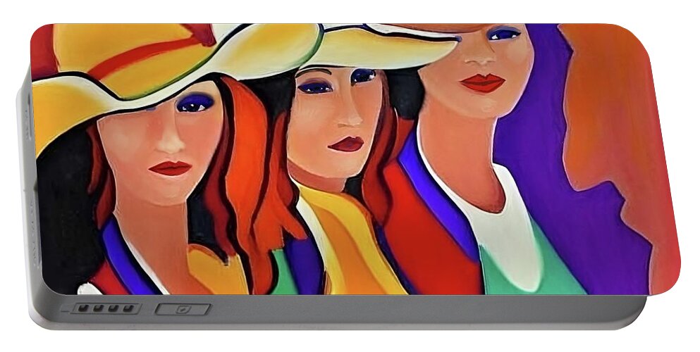 Figurative Portable Battery Charger featuring the digital art Three Texas Ladies by Stacey Mayer