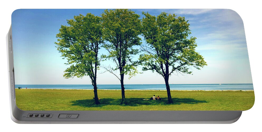 Landscape Portable Battery Charger featuring the photograph Three Trees Lake Shore by Patrick Malon