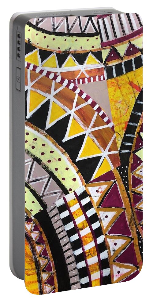 Abstract Portable Battery Charger featuring the painting Three Way by Cyndie Katz