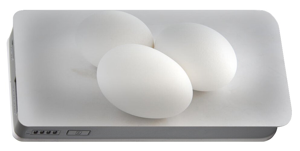 Eggs Portable Battery Charger featuring the photograph Three White Eggs by Kae Cheatham