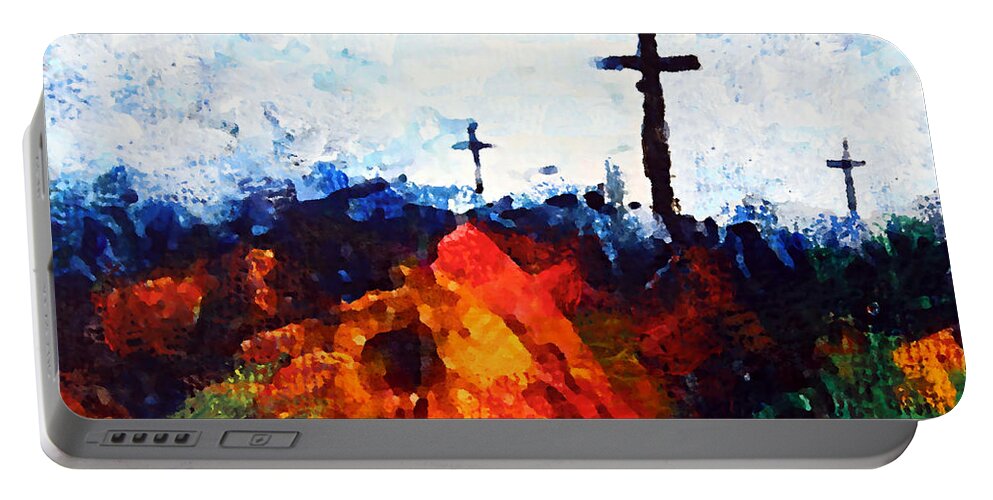 Three Wooden Crosses Portable Battery Charger featuring the digital art Three Wooden Crosses by Kume Bryant