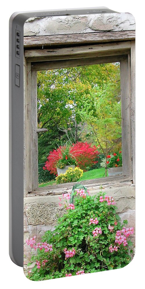 Art Print Portable Battery Charger featuring the photograph Through the Garden Window - Art print by Kenneth Lane Smith