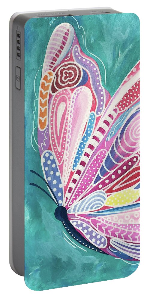 Butterfly Portable Battery Charger featuring the painting Tickled Pink by Beth Ann Scott
