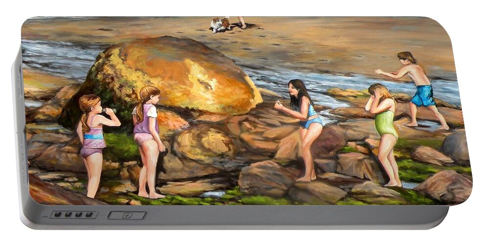 Rockport Portable Battery Charger featuring the painting Tide Pool Treasures by Eileen Patten Oliver