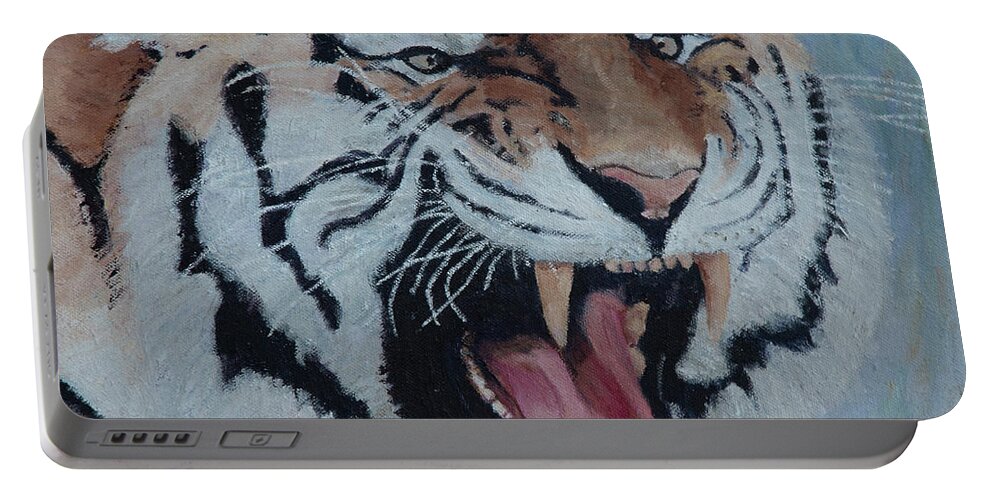 Cat Portable Battery Charger featuring the painting Tiger by Masami IIDA