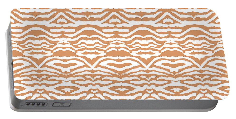Pattern Portable Battery Charger featuring the digital art Tiger Stripes Pattern - Salmon by Studio Grafiikka