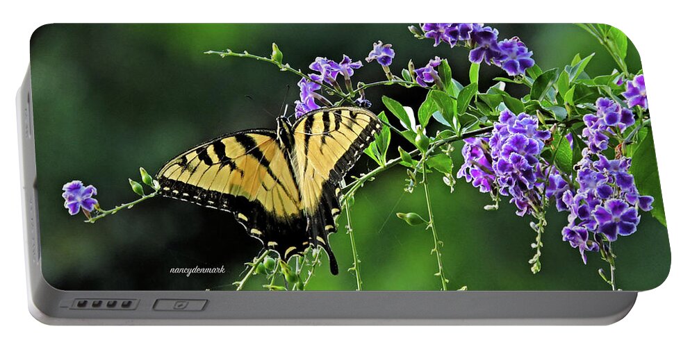 Tiger Swallowtail Portable Battery Charger featuring the photograph Tiger Swallowtail On Duranta 16X9 by Nancy Denmark