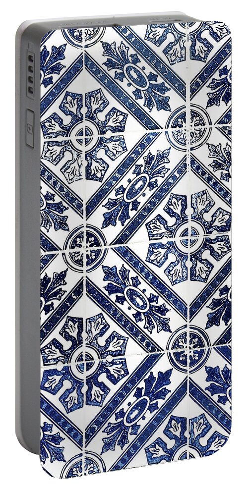 Blue Tiles Portable Battery Charger featuring the digital art Tiles Mosaic Design Azulejo Portuguese Decorative Art II by Irina Sztukowski