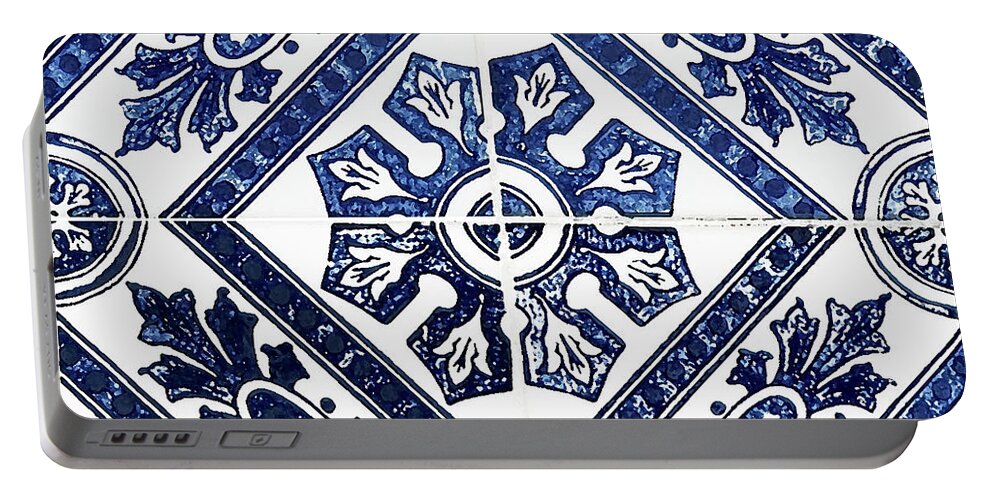 Blue Tiles Portable Battery Charger featuring the digital art Tiles Mosaic Design Azulejo Portuguese Decorative Art VI by Irina Sztukowski