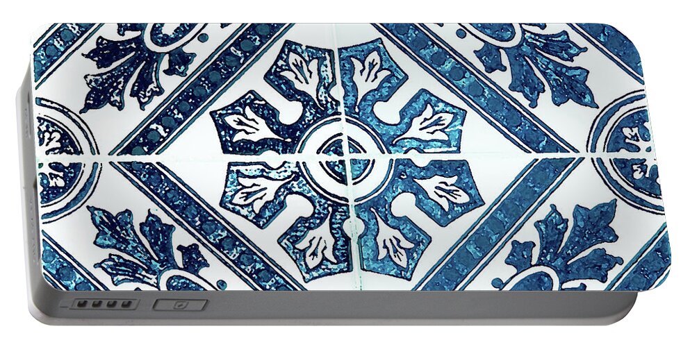 Blue Tiles Portable Battery Charger featuring the digital art Tiles Mosaic Design Azulejo Portuguese Decorative Art XII by Irina Sztukowski
