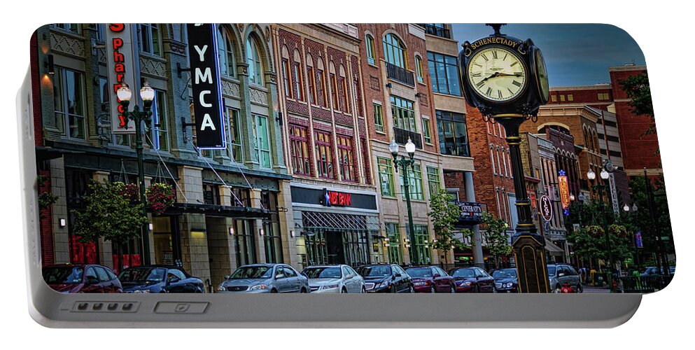 Downtown Portable Battery Charger featuring the photograph Time For Schenectady by Neil Shapiro