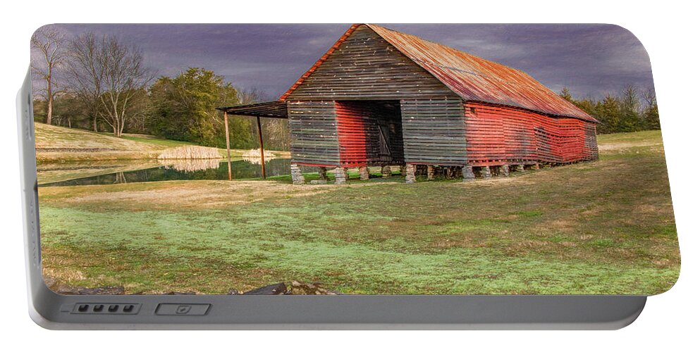 Tennessee Portable Battery Charger featuring the photograph Tin Roof Barn by the Pond by Marcy Wielfaert