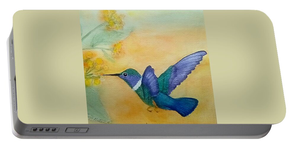 Hummingbird Portable Battery Charger featuring the painting Tiny Hummer by Susan Nielsen