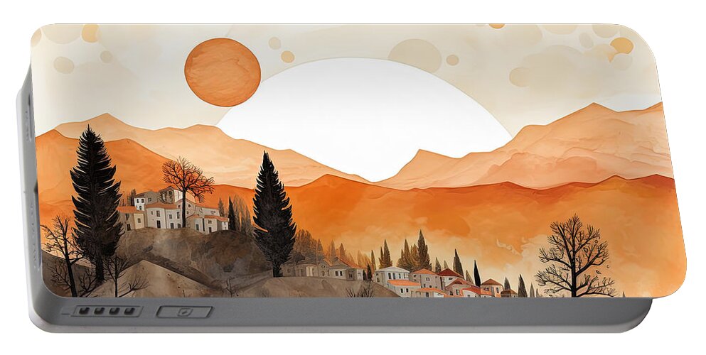 Orange Art Portable Battery Charger featuring the painting Toast to Tuscany by Lourry Legarde