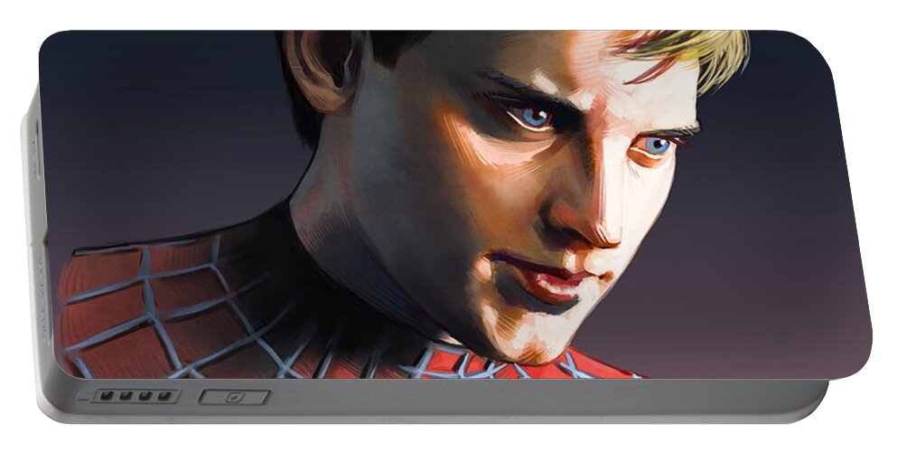 Tobey Maguire Portable Battery Charger featuring the painting Tobey Maguire by Darko Babovic