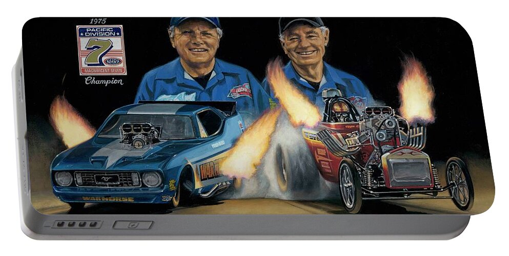 Drag Racing Nhra Fuel Altered Funny Car Kenny Youngblood Roger Garten Portable Battery Charger featuring the painting Tocco and Garten by Kenny Youngblood