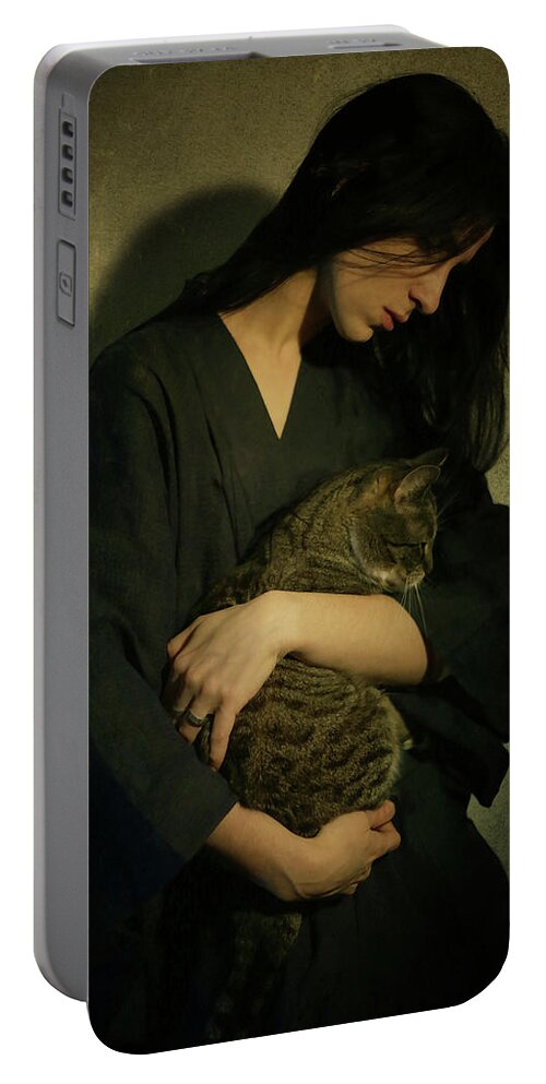 Cat Portable Battery Charger featuring the digital art Together by Cambion Art