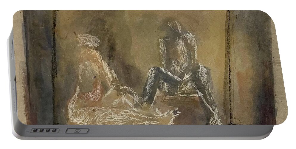 Two Figures Portable Battery Charger featuring the painting Together by David Euler