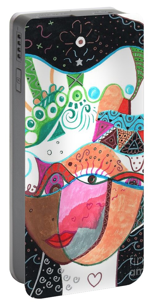 Together By Helena Tiainen Portable Battery Charger featuring the drawing Together by Helena Tiainen