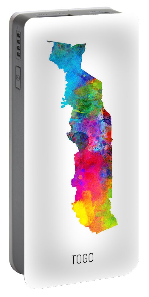 Togo Portable Battery Charger featuring the digital art Togo Watercolor Map by Michael Tompsett