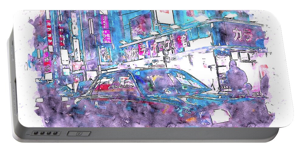 Tokyo Nights Portable Battery Charger featuring the painting Tokyo Nights - 22 by AM FineArtPrints