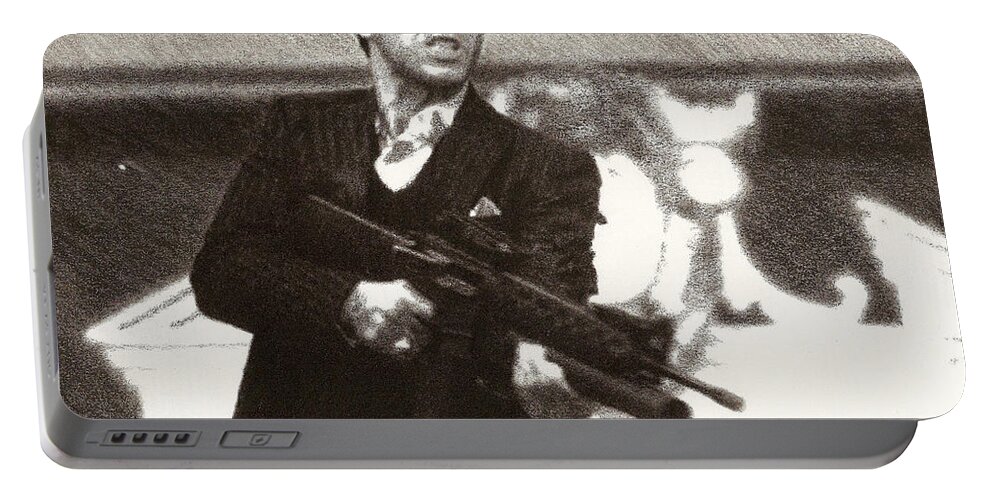 Scarface Portable Battery Charger featuring the drawing Tony Montana by Mark Baranowski