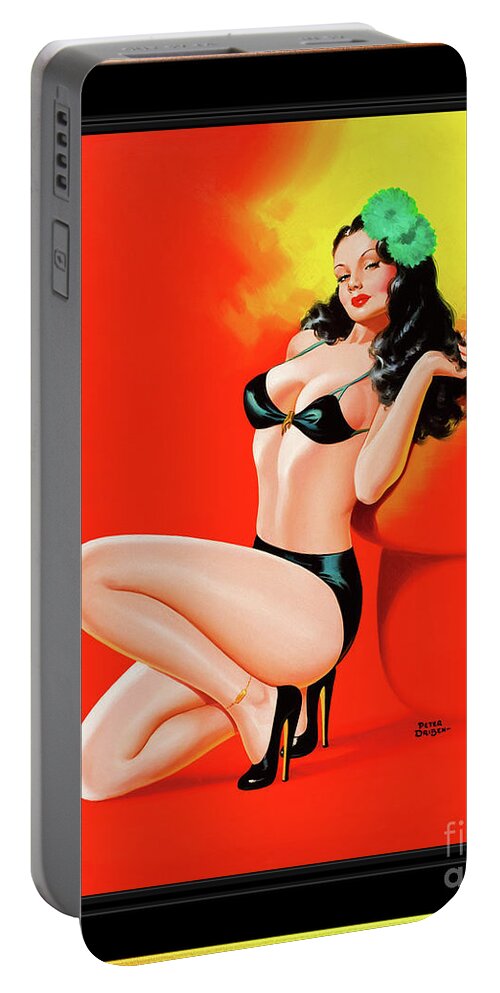 Too Hot To Touch Portable Battery Charger featuring the painting Too Hot To Touch by Peter Driben Vintage Pin-Up Girl Art by Rolando Burbon